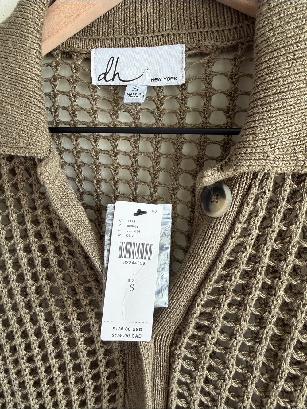 Anthropologie DH New York Open-Stitch Cardigan Sweater Olive Mesh Knit NWT Small - Picture 6 of 11